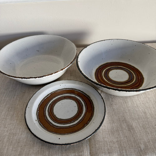 3-Piece Speckled Stoneware Bowl & Plate Set