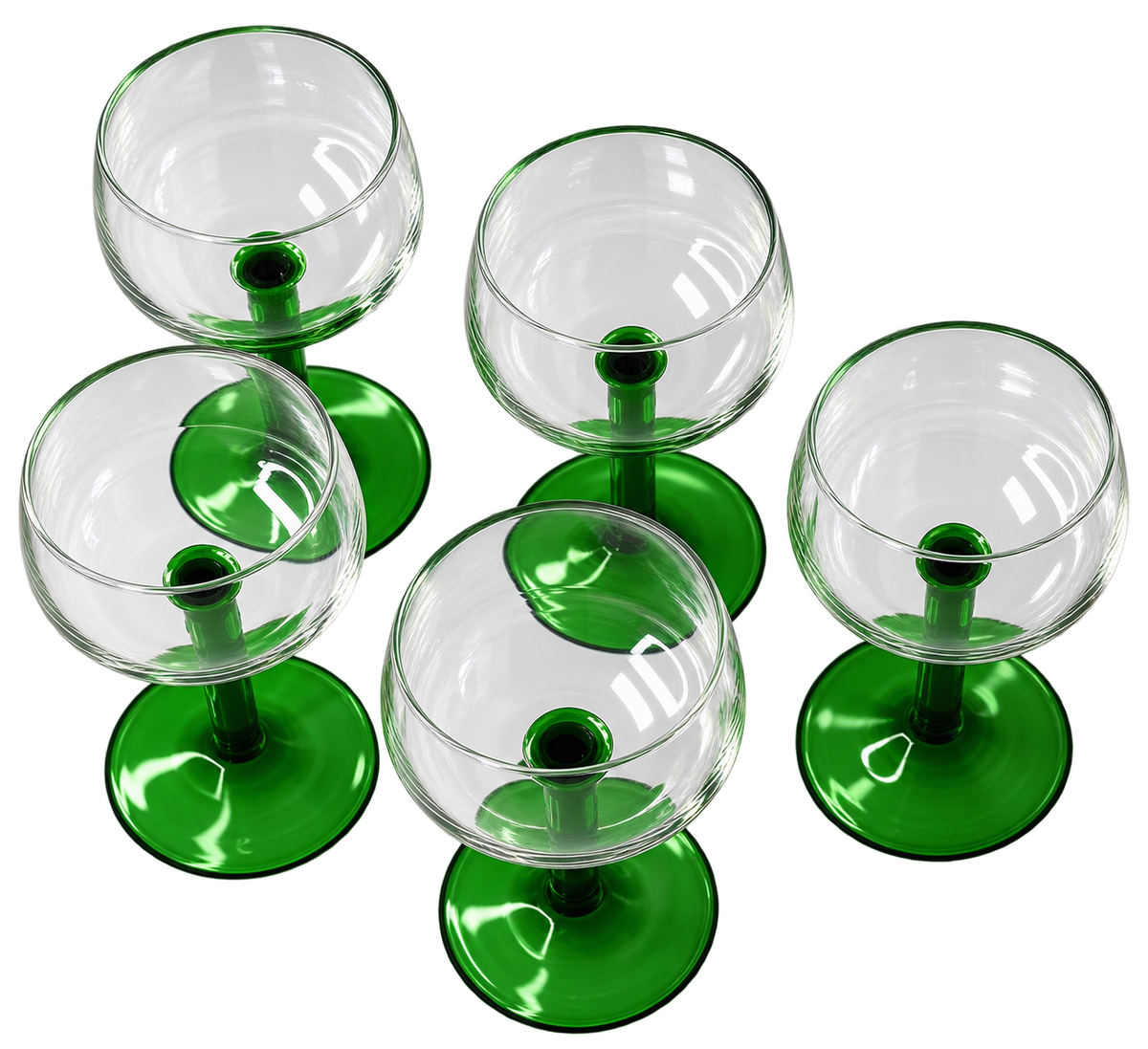 Emerald Green Stemmed Glasses - Set of 5