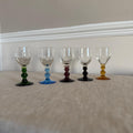 Set of 5 Vintage Harlequin Coloured Stem Liqueur Glasses